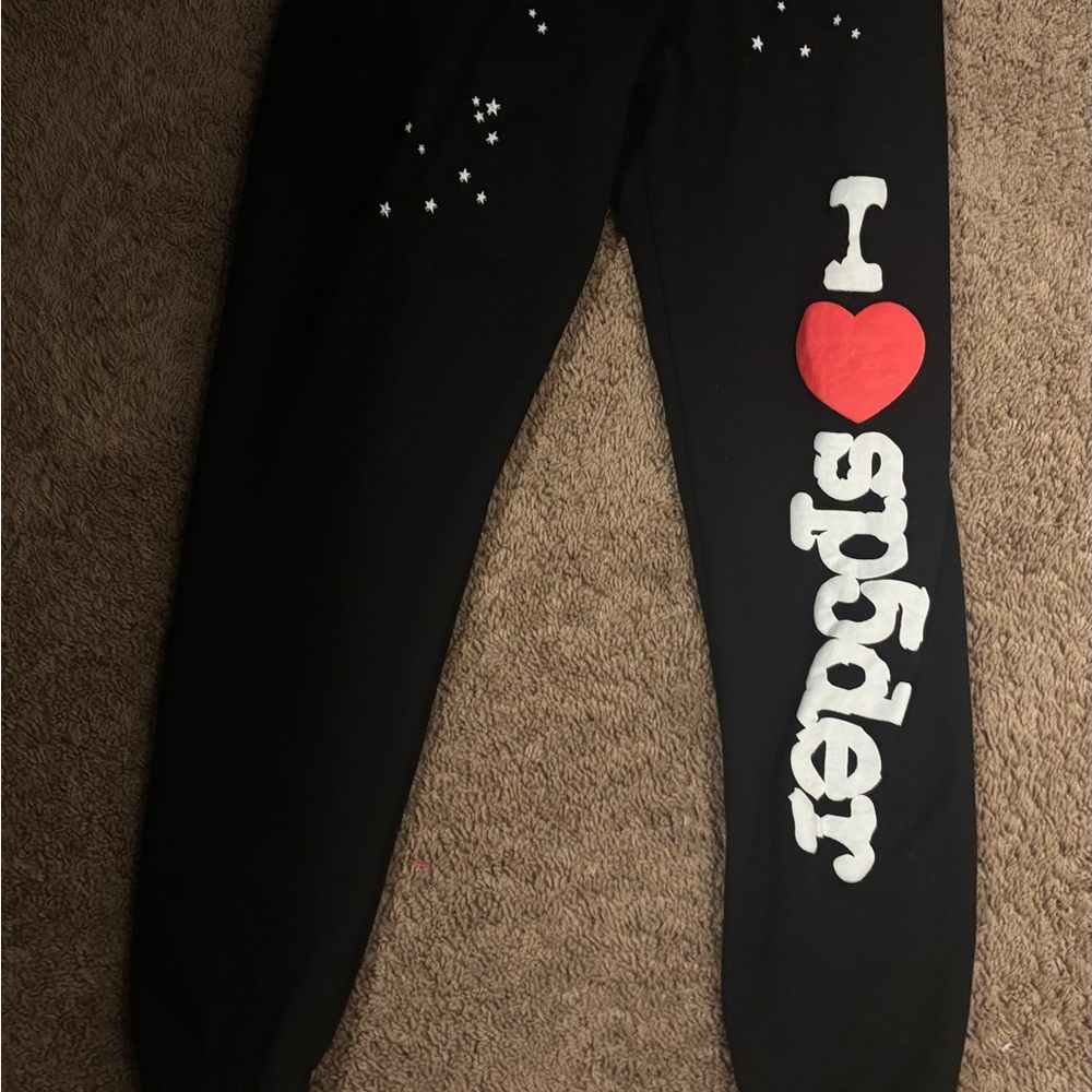 Black I ❤️ sp5der Bottoms with Red and White Accents